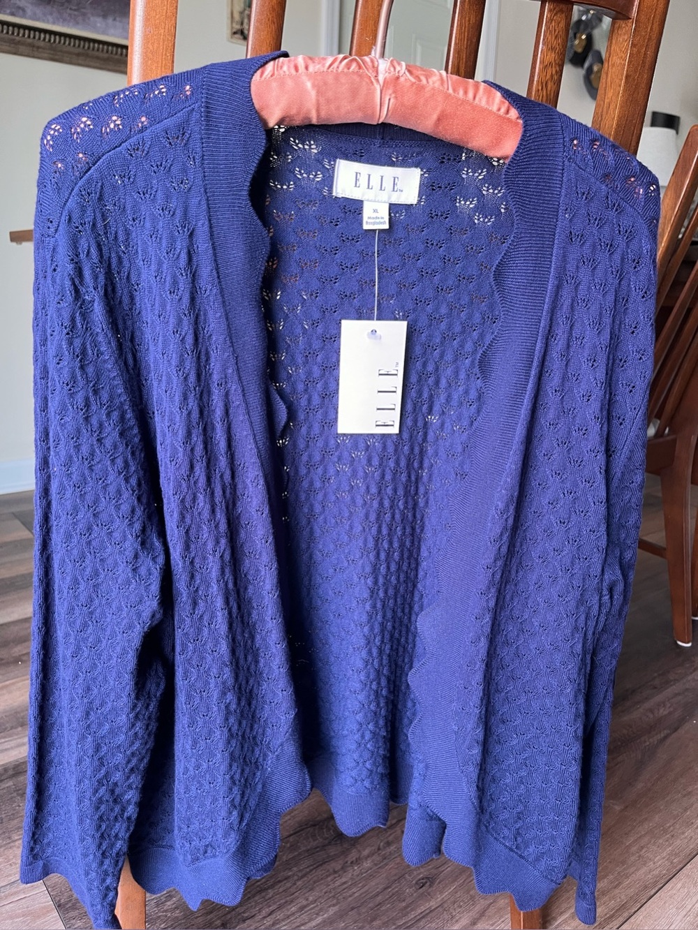 ELLE navy open front scallop trim cardigan! Size XL! New with Tag!